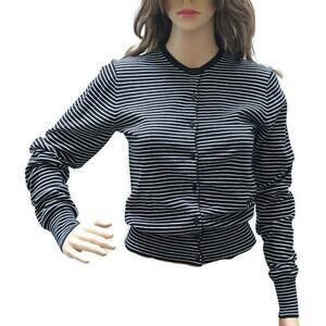 NEW Stitch Fix Fate Black & White Striped Cotton Knit Cardigan Sweater Womens S